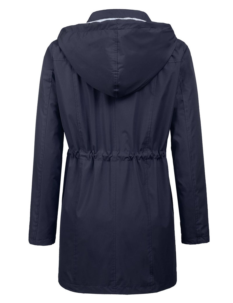 LOMON Women Casual Raincoats Active Outdoor Hooded Rainproof Jacket Women Striped Lined Hooded Packable Rain Jacket Outdoor Navy Blue XL - Image 3